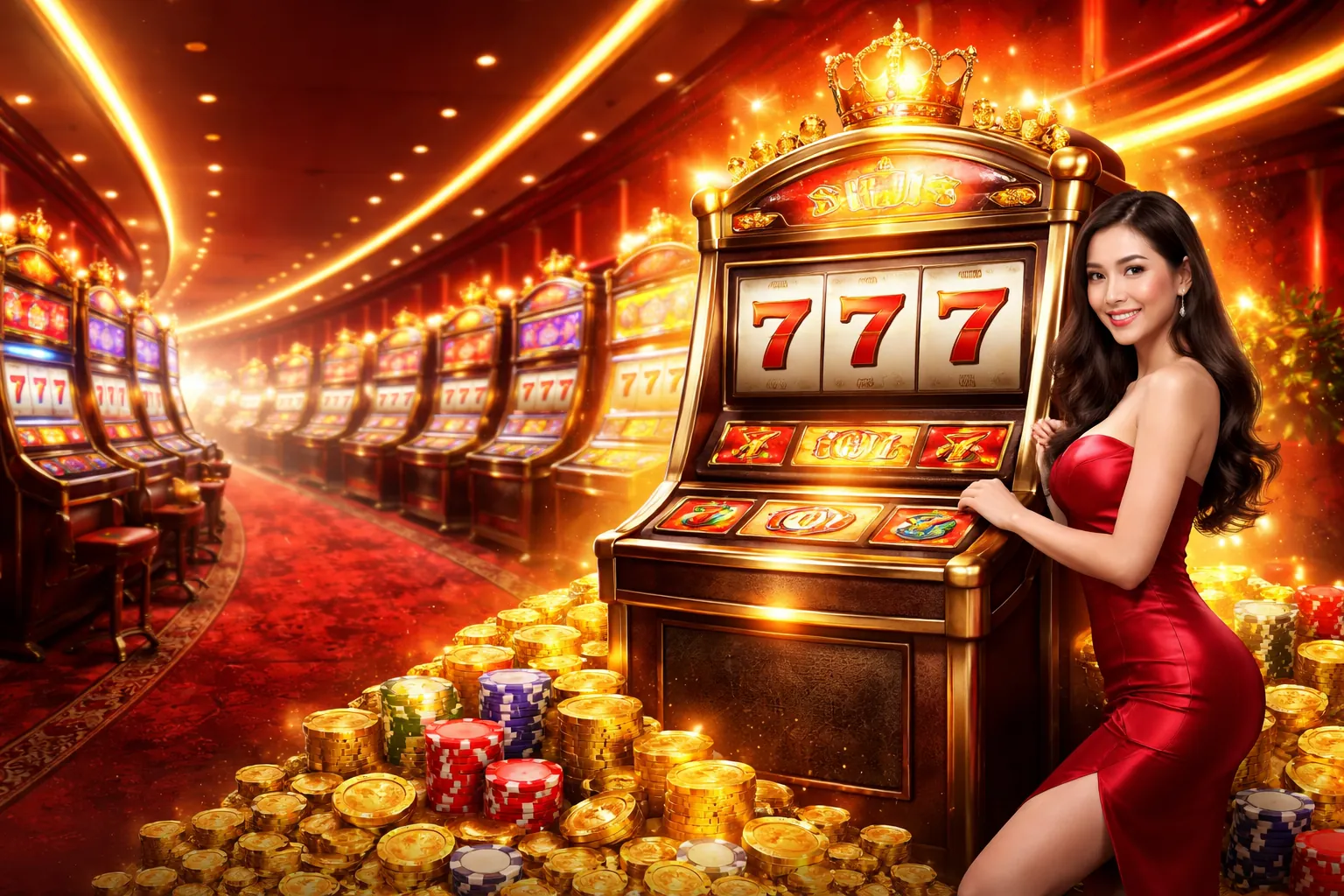 Hình ảnh chính của trang Nổ Hũ ABC8 với các biểu tượng slot game và hiệu ứng chiến thắng rực rỡ.